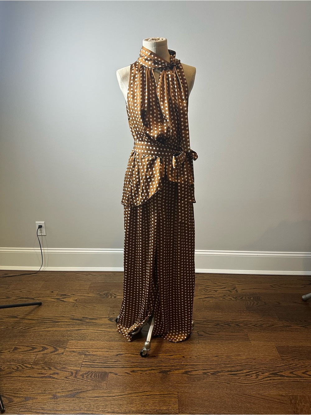 Elliatt Brown Polka Dot Halter Jumpsuit